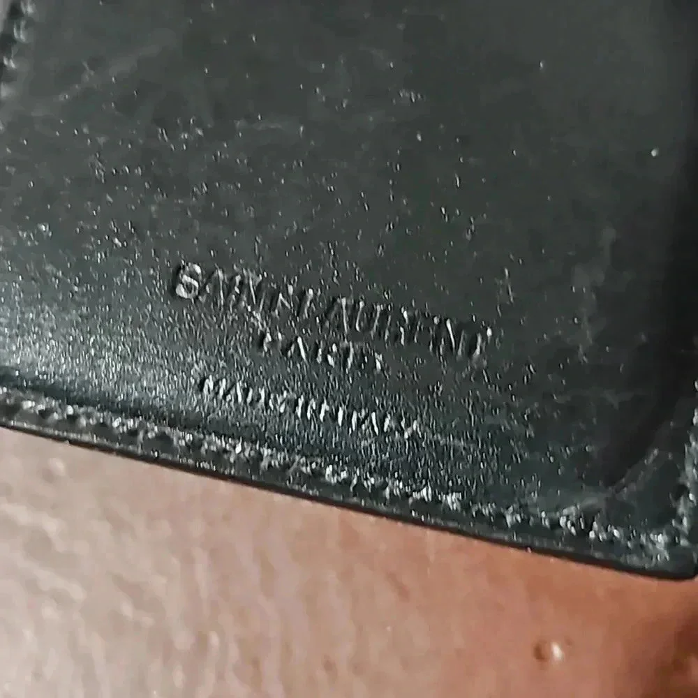 Saint Laurent Paris Credit Card Wallet Black Embossed Leather